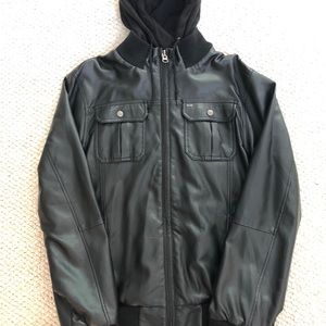 Obey Men’s Leather Jacket with Hood